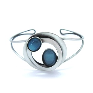 Brushed Silver Cuff Bracelet - with Blue Catsite by Crono Design